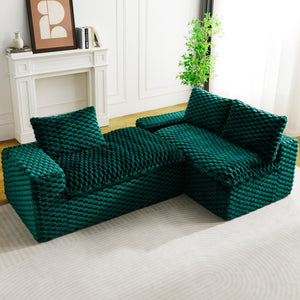 English Elm Green Turtle Velvet Sofa: Convertible Twin-Seat With Right Chaise Lounge For Modern Living Spaces W3371S00040