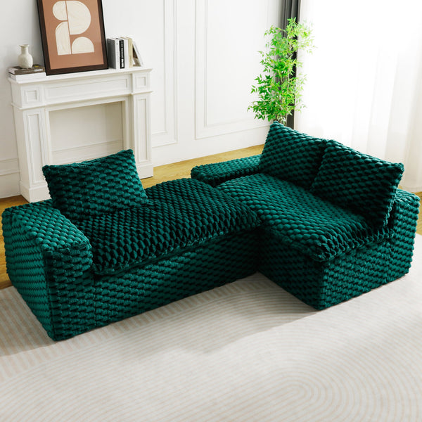 English Elm Green Turtle Velvet Sofa: Convertible Twin-Seat With Right Chaise Lounge For Modern Living Spaces W3371S00040