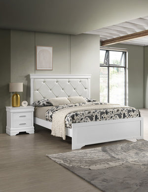 English Elm 1pc Modern Glam Two-Drawer Nightstand 21.65"x15.75"x23.7" Solid Wood White with Crystal Accents B011P304434