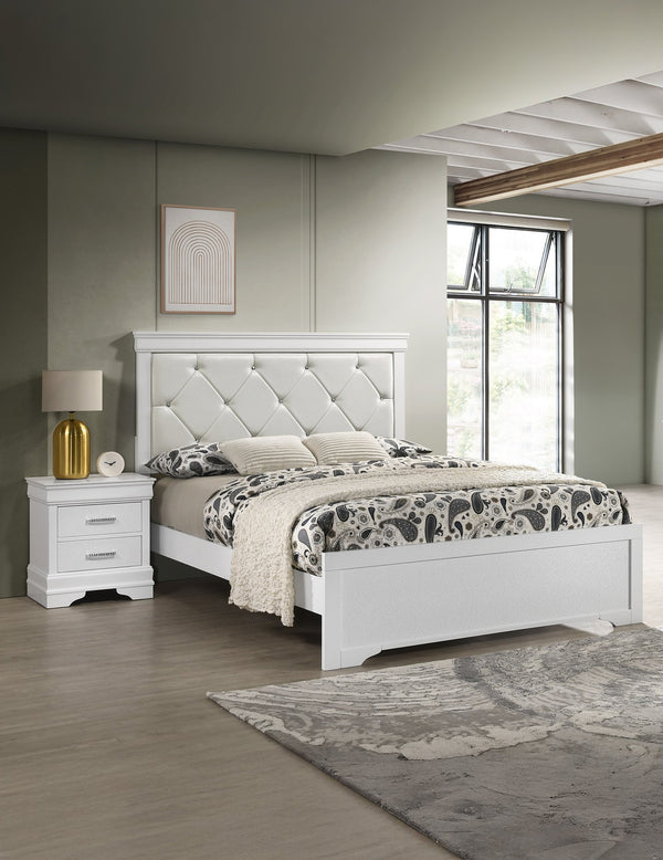 English Elm 1pc Modern Glam Two-Drawer Nightstand 21.65"x15.75"x23.7" Solid Wood White with Crystal Accents B011P304434