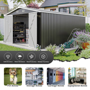 English Elm Campcraft Metal Storage Shed 10x14 Ft with Lockable Doors Vented Sloped Roof Backyard Dark Gray W1598S00051