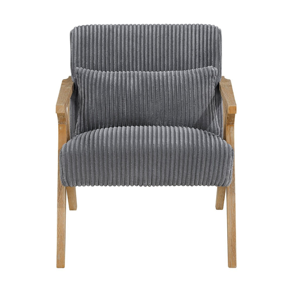 English Elm Upholstered Corduroy Accent Chair with Lumbar Pillow Rubberwood Frame Modern Sitting Room Gray B011P455642