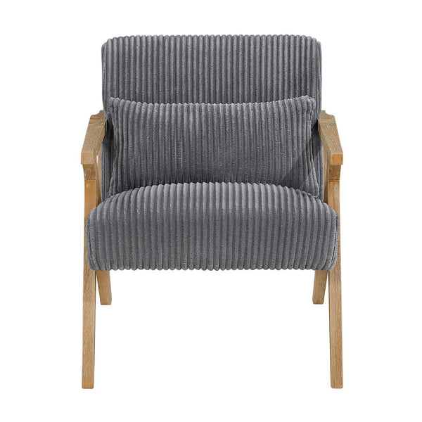 English Elm Upholstered Corduroy Accent Chair with Lumbar Pillow Rubberwood Frame Modern Sitting Room Gray B011P455642