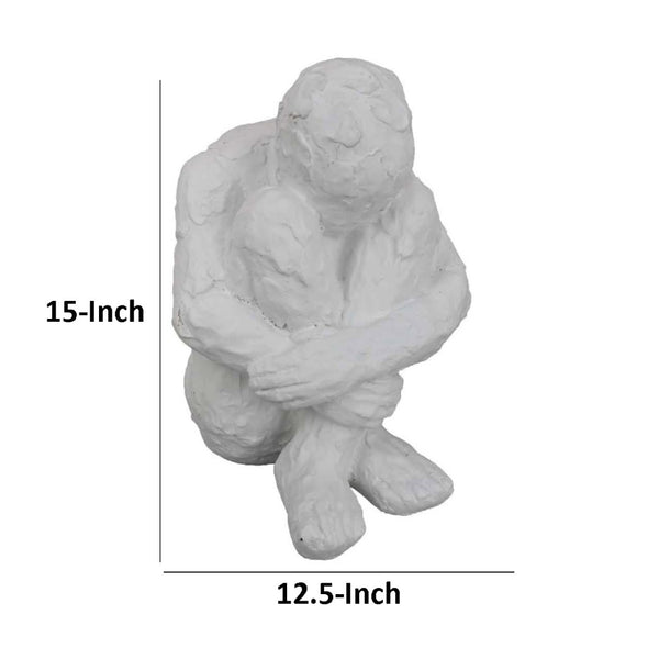 English Elm Roy Seated Figure White Resin Sculpture Contemplative Abstract Art for Modern Interiors B056P417004