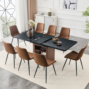 English Elm Expandable Dining Set Seats Eight with Walnut Base and Brown Tech Fabric Chairs W1151S04698
