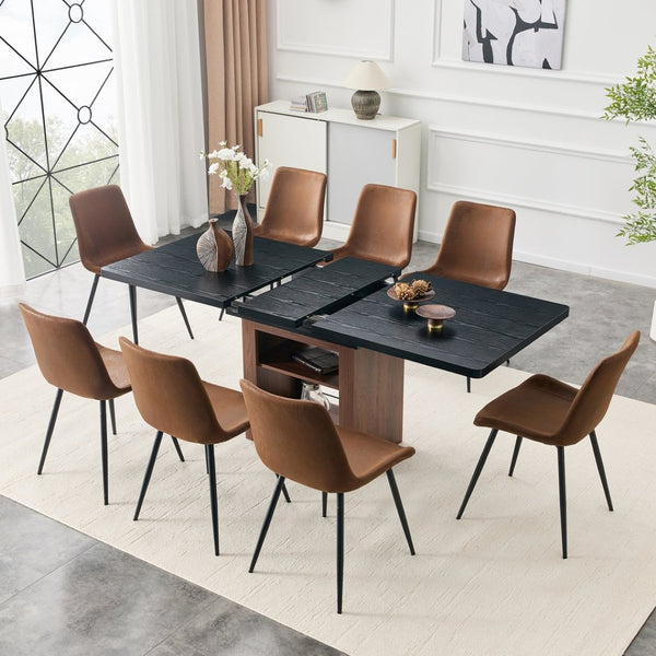 English Elm Expandable Dining Set Seats Eight with Walnut Base and Brown Tech Fabric Chairs W1151S04698