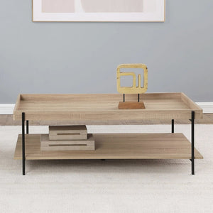 English Elm Rectangular Farmhouse-Style Coffee Table With Storage Shelf, Light Brown Wood & Metal Frame Design B016P379417-GIGA