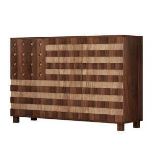 English Elm 55" Solid Walnut Buffet Sideboard Hand Carved Artisan Cabinet with Drawers and Doors W2977S00001