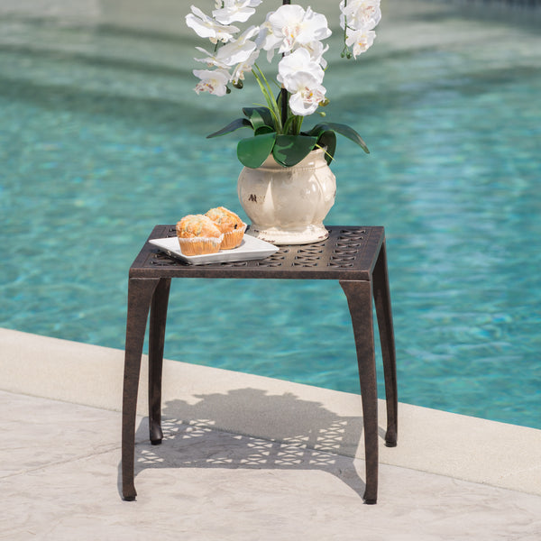 English Elm Christopher Knight Home® - Outdoor KAI 18" SIDE TABLE — Bronze Cast Aluminum Grillwork Top, Lightweight 8lb Patio Accent Table 61113.00