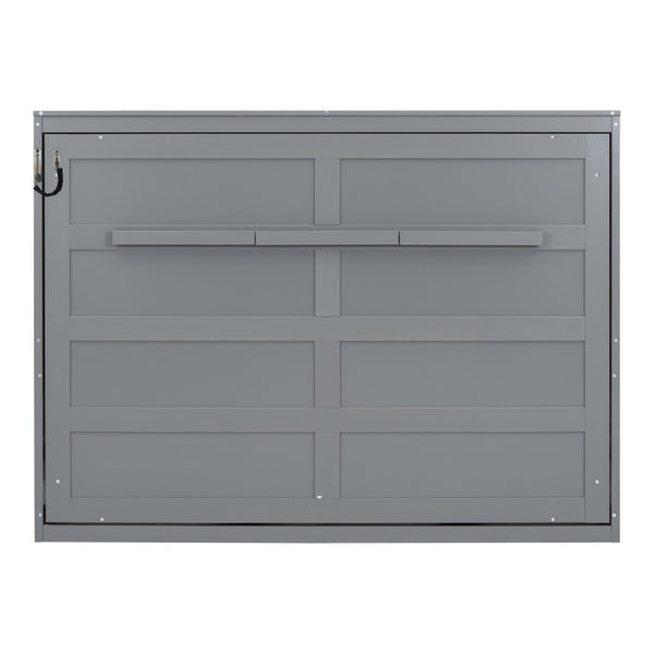 English Elm Full Size Murphy Wall Bed with Cabinet Dual Piston Folding Mechanism for Studio Spaces Gray LP000664AAE-2