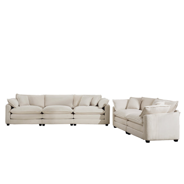 English Elm Modern 2-Piece Living Room Sofa Set: Luxurious Light Beige Corduroy, Ergonomic Comfort & Style W714S00773