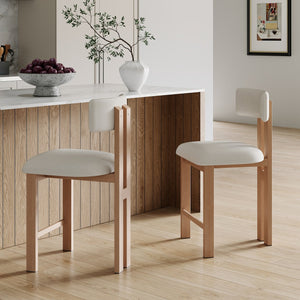 English Elm Christopher Knight Home® - 26.5'' Stylish Round Stools with Low Back - Comfortable Upholstered Seats, Walnut Base, Metal Frame Natural+White N780P236628N