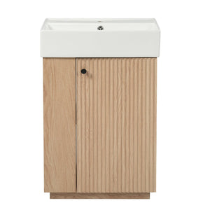 English Elm [video]21.6" Freestanding Bathroom Vanity Ceramic Sink Wavy Door Mdf Cabinet Small Bath Wood N729P285503N