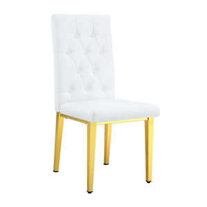 English Elm 4 White+Gold Dining Chairs Set – Quilted PU Seats, Studded Grid Back, Gold Metal Legs, Elegant 4-Pack W1512P410623