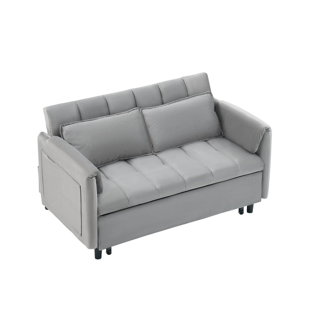 English Elm 52 Grey Modern Velvet Sofa Bed Convertible 3-in-1 Small Loveseat with Pillows, Pockets, Metal Legs, 500lb Capacity W1658P266339