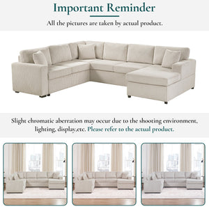 English Elm Oversized U-Shaped Sectional Sofa with Corduroy Upholstery, Deep Cushions, Chaise and 3 Pillows (115.3") Light Gray N719S002060E