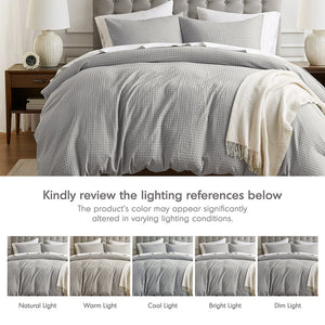 JLA Home Comfort Spaces - Waffle plush waffle-weave duvet cover set for year-round comfort, breathable texture, fade-resistant style Light Grey AM12-0044