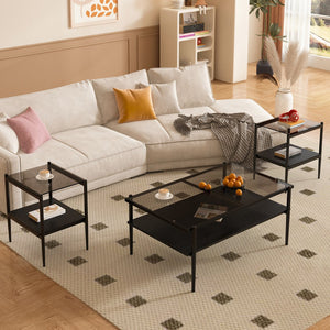 English Elm Coffee Table And End Tables Set Of 3 - Modern Glass & Mdf Design For Stylish Living Room Decor W241S00065