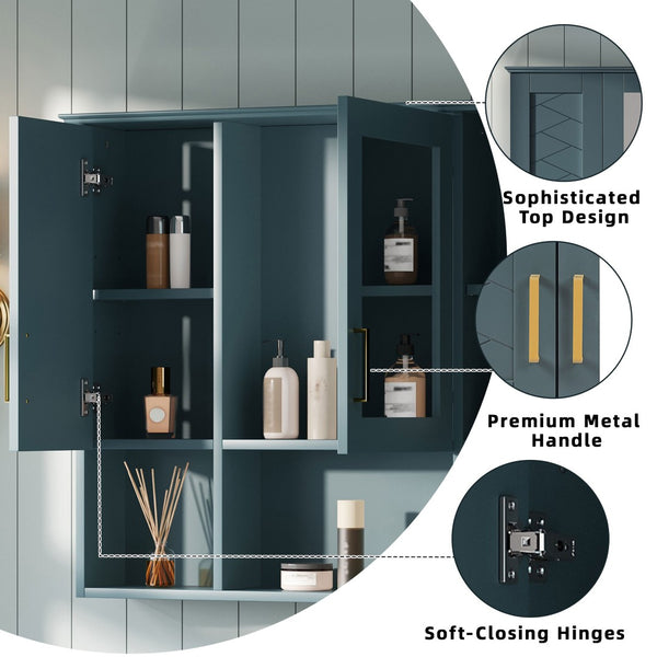 English Elm 35 Inch Wall Mount Medicine Cabinet Soft Close Mirror Storage for Modern Bathroom Blue N710P389453C