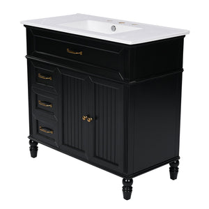English Elm 36" Modern Bathroom Vanity with Ceramic Sink, Solid Wood + MDF Frame, Sleek Freestanding Design Black N725P195410B