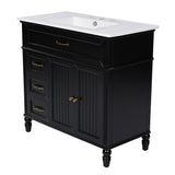 English Elm 36" Bathroom Vanity With Sink, Black Bathroom Cabinet With Drawers, Solid Frame and Mdf Board, One Package