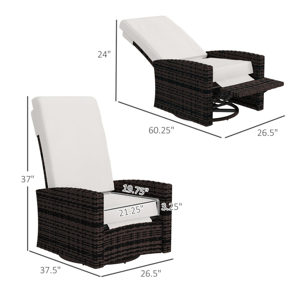 English Elm Swivel Recliner Outdoor Wicker Chair with Footrest Pe Rattan Patio Lounge Seat T3971P444282