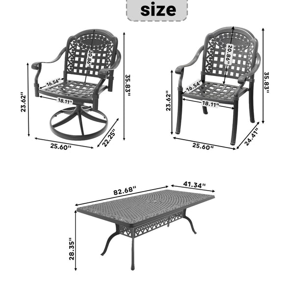 English Elm 9-piece Cast Aluminum Outdoor Dining Set Ornate Carved Patio Table with Swivel Chairs W1710S00614