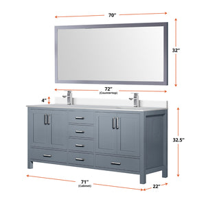English Elm Dark Grey 72" Double Bath Vanity with White Quartz Top, Chrome Faucet, Large 70"x32" Mirror, Durable Finish B2731S01001