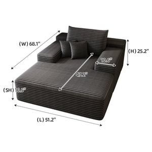 English Elm 68"*51" Chaise Lounge Chair Oversized Corduroy Sleeper Sofa Bed Plush Cloud Recliner with Pillows Antique Dark Grey W2824P309022