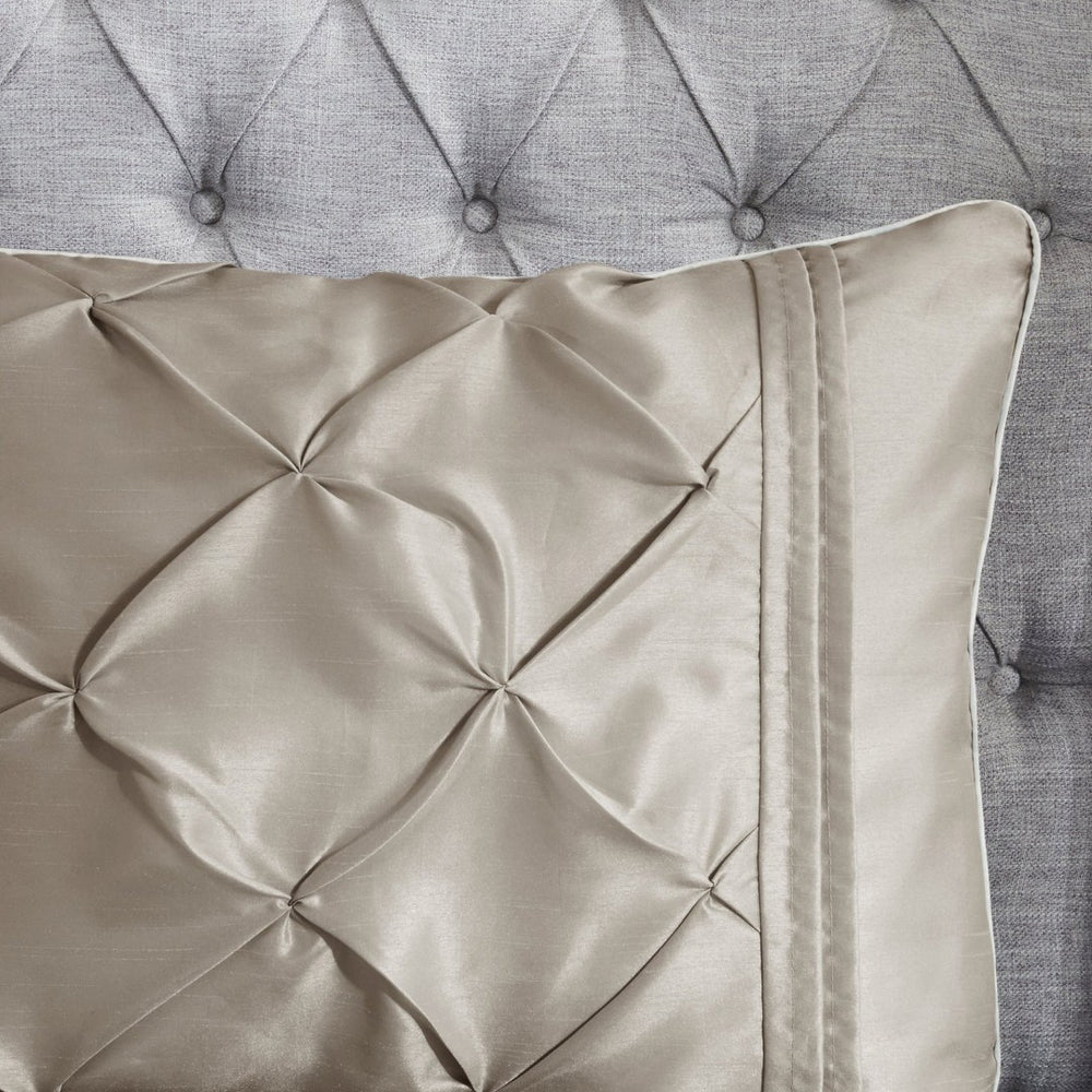 English Elm 7-piece Queen Tufted Pleated Comforter Set with Shams Bed Skirt Decorative Pillows Taupe B035P463172