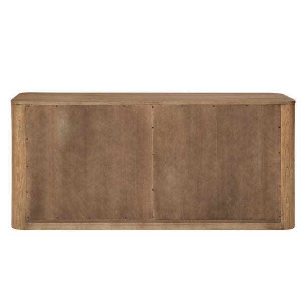 English Elm Zoey 8-Piece Light Oak Dining Set with Upholstered Chenille Chairs, Rectangular Table & Server B2726S00553