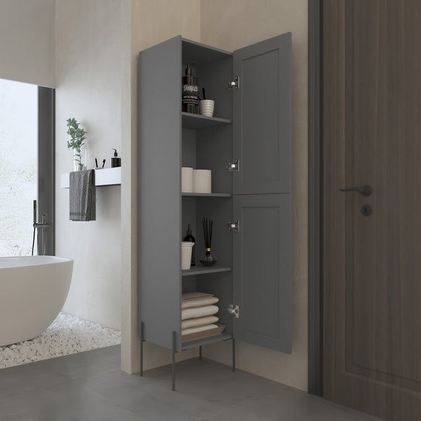 English Elm Hagi 71" Tall Gray Shaker Linen Cabinet with Adjustable 4-Tier Shelves, Metal Legs, Slim Design B070P234366
