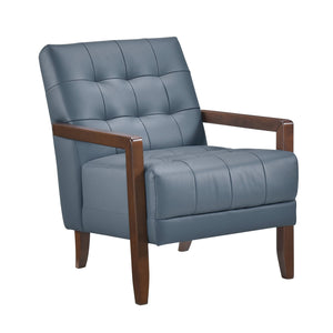 English Elm Modern Tufted Leather Accent Chair with Walnut Wood Frame, Upholstered Seat, Compact Stylish Design Blue 28 L x 21 W x 25.75 H B011P271924