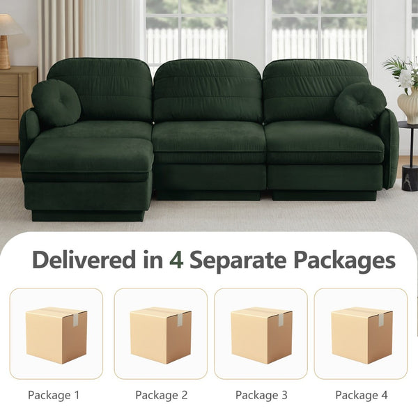 English Elm 105" Chenille Sectional Sofa with Movable Ottoman Deep Seat Quilted Cushions Living Room Green W714S01769