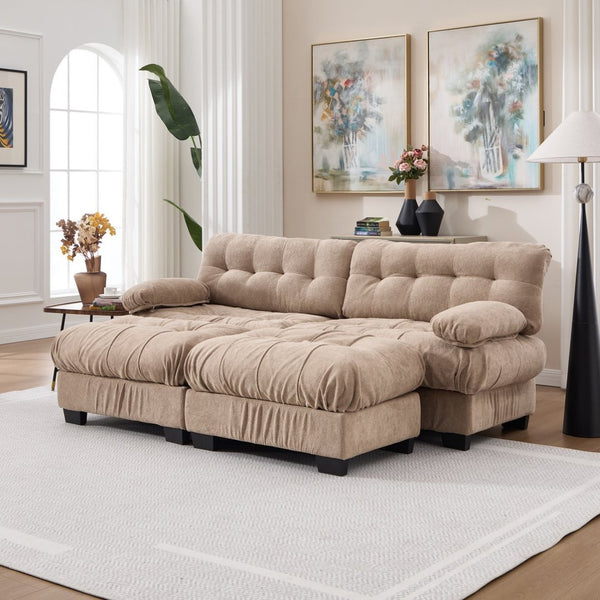 English Elm U Shaped Modular Sectional Sofa Flannelette Cloud Couch Deep Seat Plush Living Room Light Brown W2120S00026