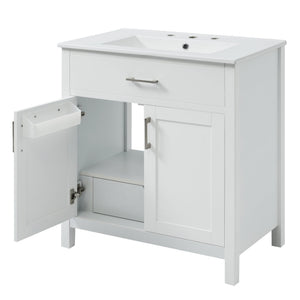 English Elm 30-Inch Bathroom Vanity With Ceramic Sink And Storage - Ideal For Space-Saving Small Bathrooms! WF530809AAK