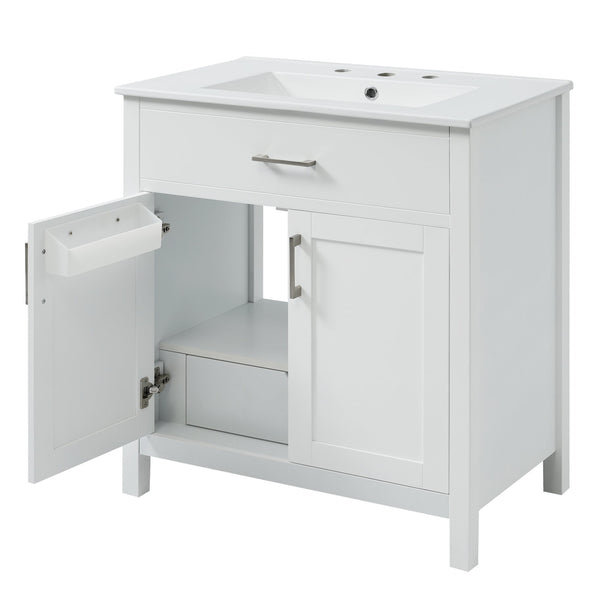 English Elm 30-Inch Bathroom Vanity With Ceramic Sink And Storage - Ideal For Space-Saving Small Bathrooms! WF530809AAK
