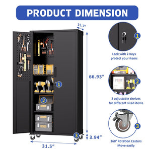 English Elm 71" Rolling Steel Garage Cabinet Lockable Doors Adjustable Shelves Heavy Duty T2398P413023