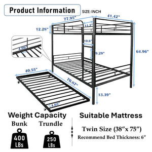 English Elm Separatable Twin-Over-Twin Bunk Bed With Trundle: Durable, Flexible, Space-Saving & Easy Setup! W427P292989-GIGA