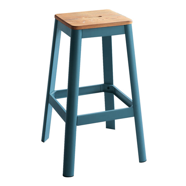 English Elm Natural Farmhouse Teal Armless Bar Stool with Cut-Out Handle, Solid Pine Seat and Metal Crossbar Support B062P186544