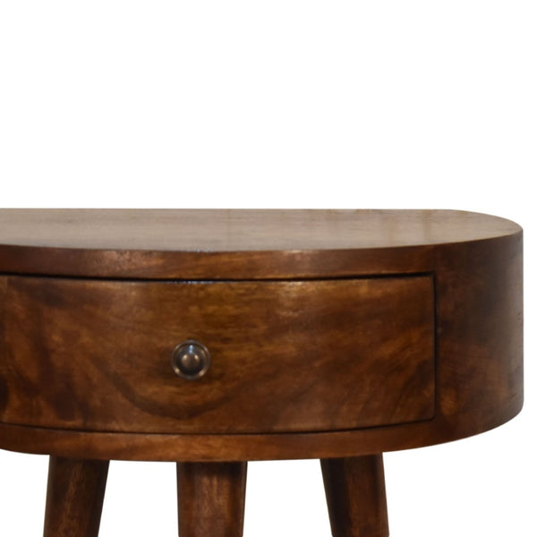 English Elm Solid Wood Chestnut Semi-Circle Nightstand With 1 Drawer, Nordic Legs - Perfect For Modern Spaces! B182P280771-GIGA