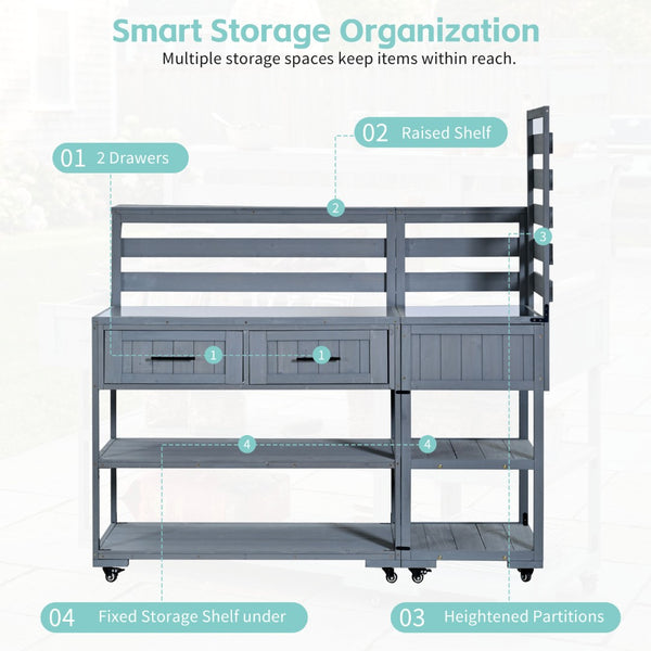 English Elm Topmax Modular Fir Wood Outdoor Kitchen Cart Stainless Steel Prep Station Gray N717P417963E
