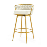 Christopher Knight Home® - Noble House - Swivel Counter Height Bar Stools Set Of 2,31.5"Bar Height Stools With Hand-Woven Backrest & Gold Metal Legs,Modern Low Back Upholstered Kitchen Chairs With Footrest For Island,Dining Room,Beige