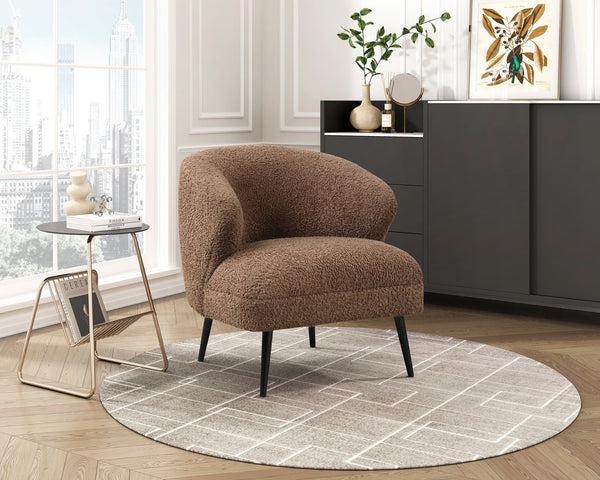 English Elm Luxury Boucle Accent Chair with High-Density Foam, Curved Mid-Century Design, Plush Seat Comfort Brown 26.5 L x 29.5 W x 22 H B011P283278