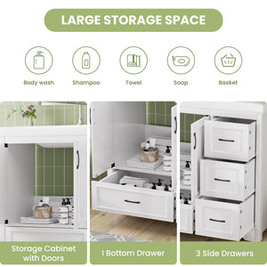 English Elm 36'' 36" Modern Bathroom Vanity with Ceramic Undermount Sink, White Cabinet, 2 Doors & 4 Drawers, Sturdy W1162S00012