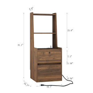 English Elm Nightstand with Charging Station, Voice-Control Night Light, Lockable Cabinet, USB & AC Ports, Modern Woodhelves W1321P204522