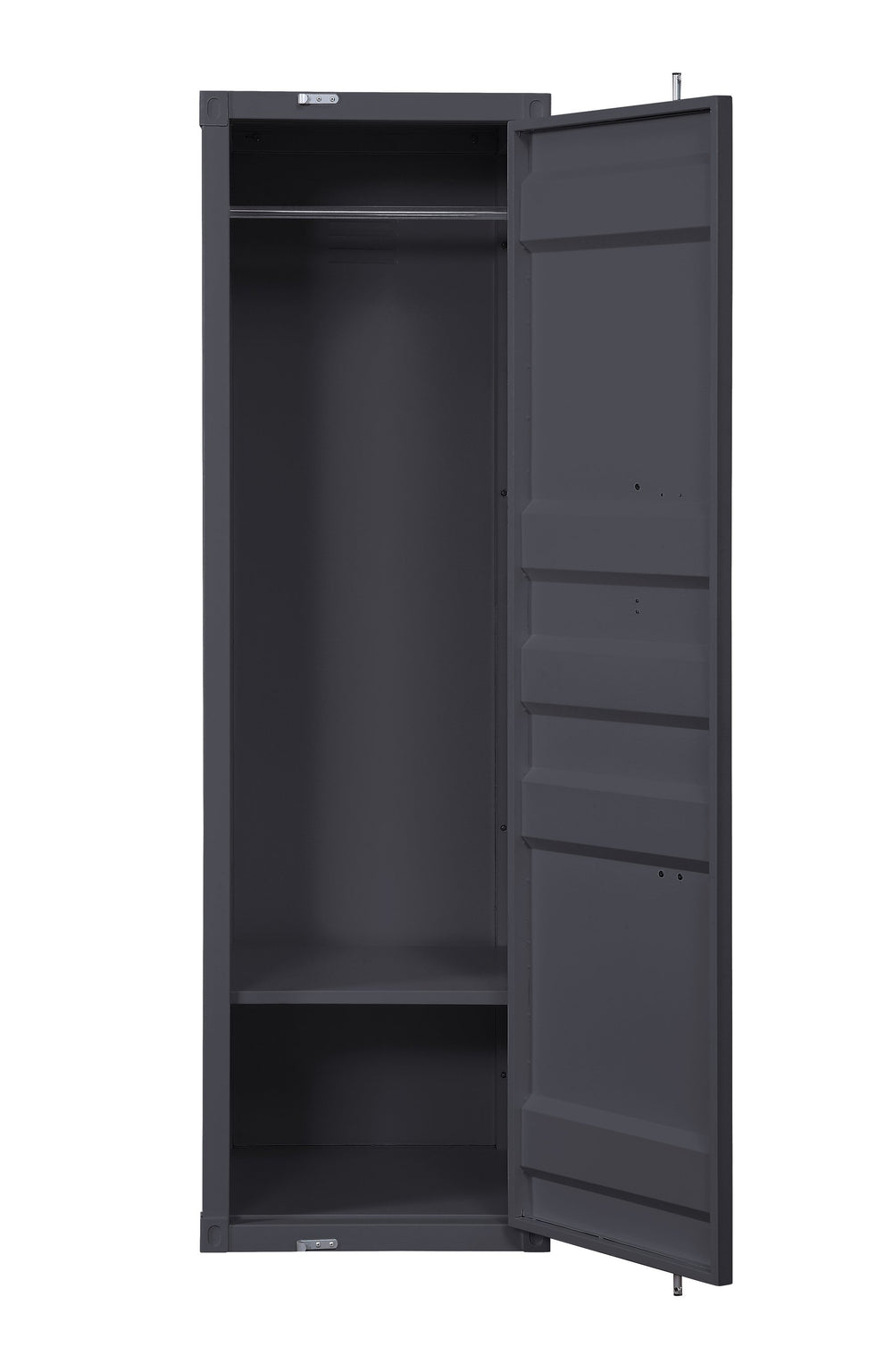 English Elm Gunmetal Single-Door Iron Wardrobe with Interior Shelf & Dual Compartments, Secure Container Lock, Sleek 67" Storage Unit B062P215412