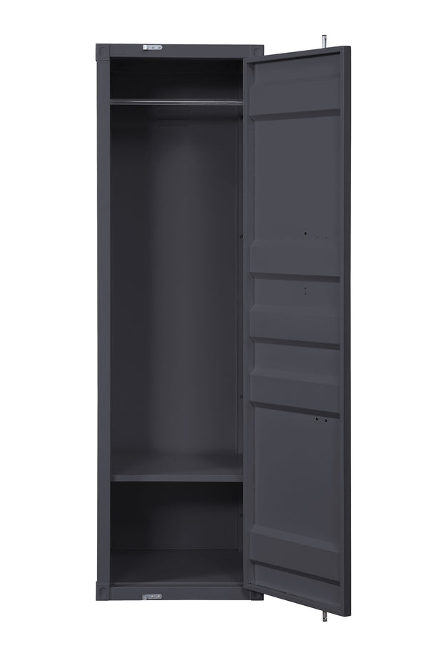 English Elm Gunmetal Single-Door Iron Wardrobe with Interior Shelf & Dual Compartments, Secure Container Lock, Sleek 67" Storage Unit B062P215412