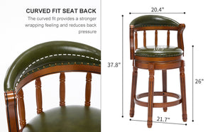 English Elm Cow Leather Swivel Barstool Solid Hardwood Frame Contoured Back for Kitchen W2195P414773