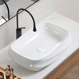 English Elm Modern Ribbed Ceramic Vessel Sink Gloss White Architectural Basin for Bathroom Vanity W3402P351186